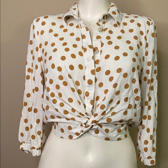 Zara White & Tan Polka Dots cropped viscose summer top 💕💕 M - Picture 2 of 8